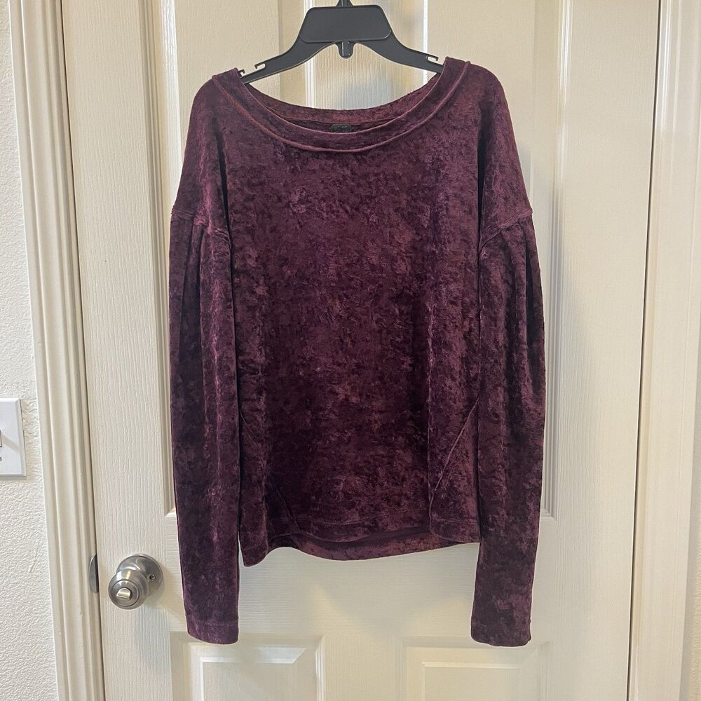 We The Free People Milan Crushed Velvet Lounge Sweatshirt Burgundy Women's SZ XS